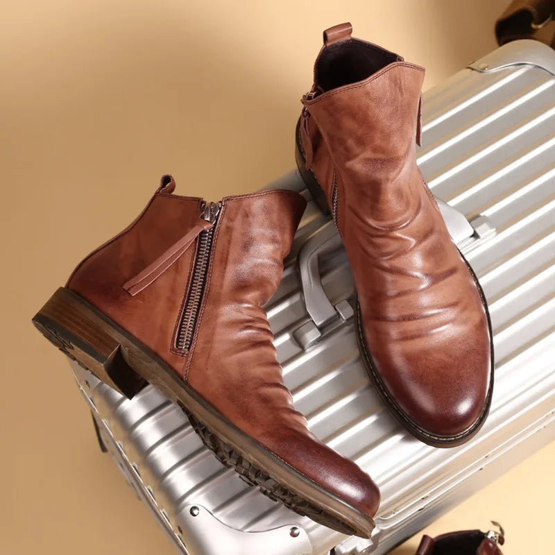 Rowan- Men's Side-Zip Leather Chelsea Boots