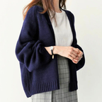Ruby - Women's Drop-Shoulder Knit Cardigan with Ribbed Cuffs