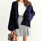 Ruby - Women's Drop-Shoulder Knit Cardigan with Ribbed Cuffs