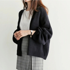 Ruby - Women's Drop-Shoulder Knit Cardigan with Ribbed Cuffs