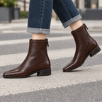 Sabrina  - Women's Square Toe Ankle Boots with Back Zip