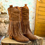 Sadora - Women's Fringe Studded Ankle Boots with Side Zip