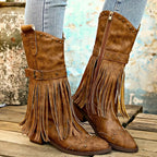 Sadora - Women's Fringe Studded Ankle Boots with Side Zip