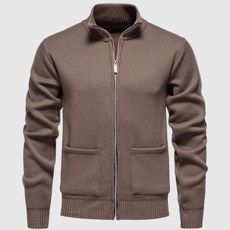 Santiago - Men's Ribbed Zip Cardigan with Mock Collar