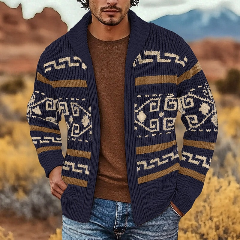 Sawyer - Men's Geometric Knit Zip Cardigan with Stand Collar