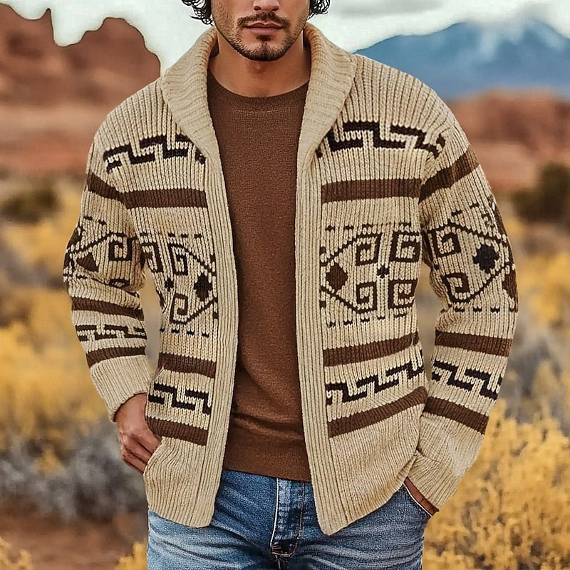 Sawyer - Men's Geometric Knit Zip Cardigan with Stand Collar