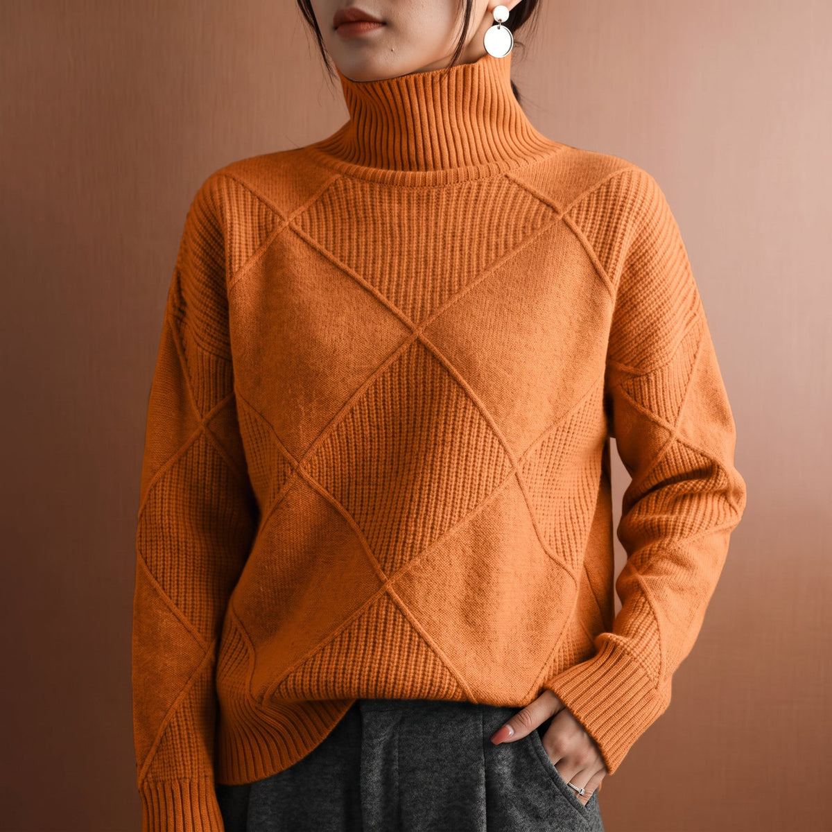 Shayne - Women's Diamond-Block Turtleneck Sweater