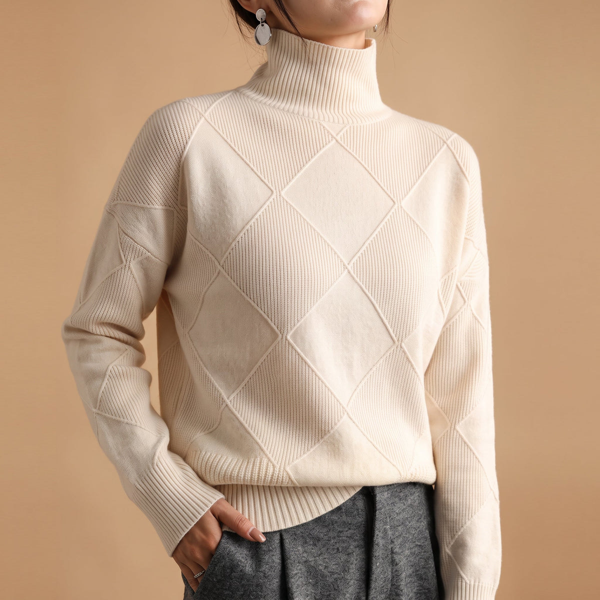 Shayne - Women's Diamond-Block Turtleneck Sweater