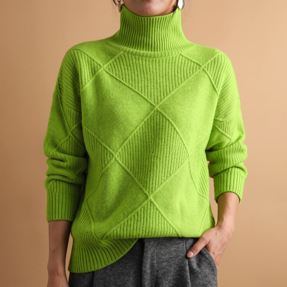 Shayne - Women's Diamond-Block Turtleneck Sweater
