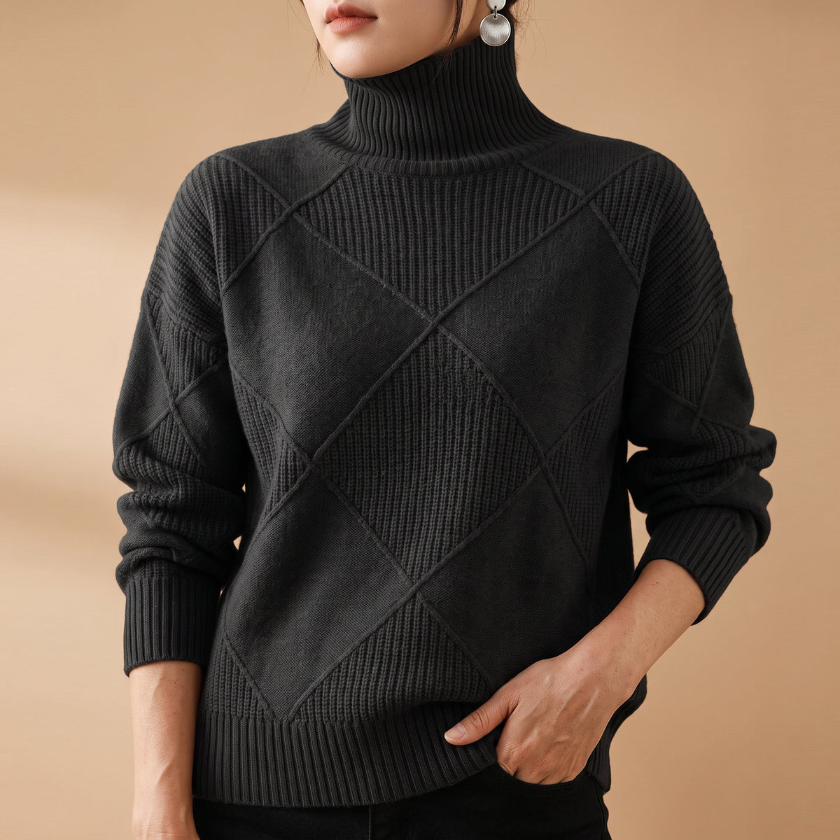Shayne - Women's Diamond-Block Turtleneck Sweater