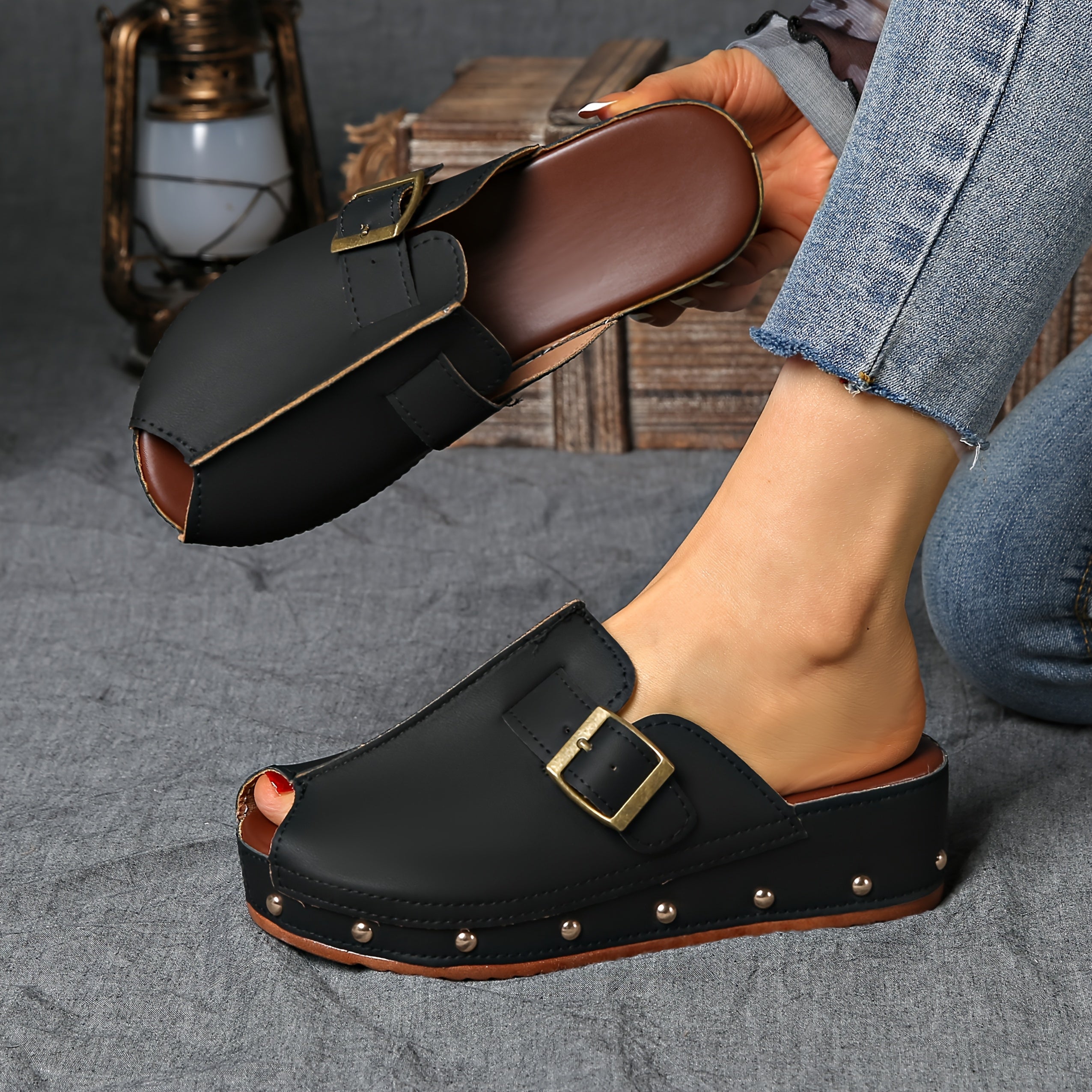 Sienna - Women's Buckle-Strap Platform Clogs