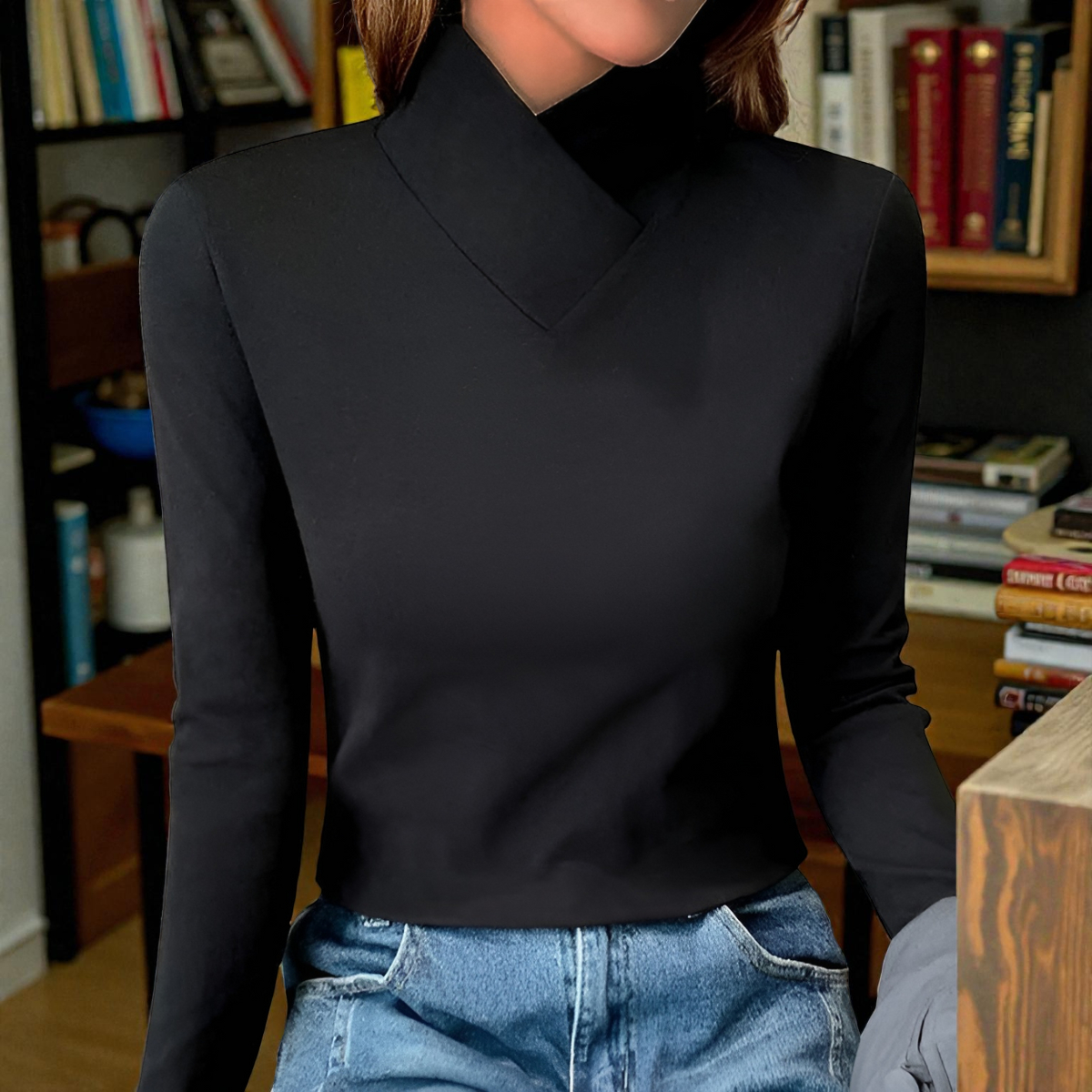 Stella - Women's Mock-Neck Long-Sleeve Top