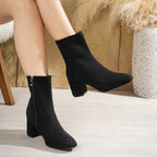 Sunshine - Women's Block-Heel Ankle Boots with Side Zip