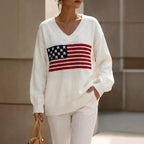 Sylvia - Women's American Flag V-Neck Knit Sweater 1