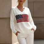 Sylvia - Women's American Flag V-Neck Knit Sweater 4