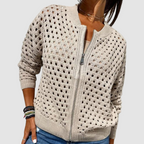 Tamara - Women's Perforated Knit Zip Cardigan