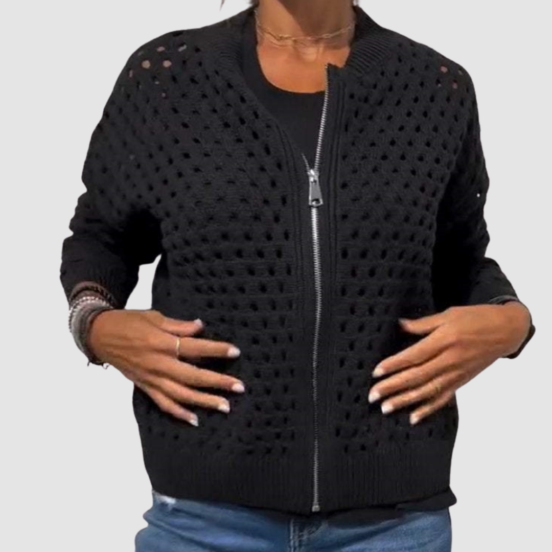 Tamara - Women's Perforated Knit Zip Cardigan