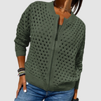 Tamara - Women's Perforated Knit Zip Cardigan