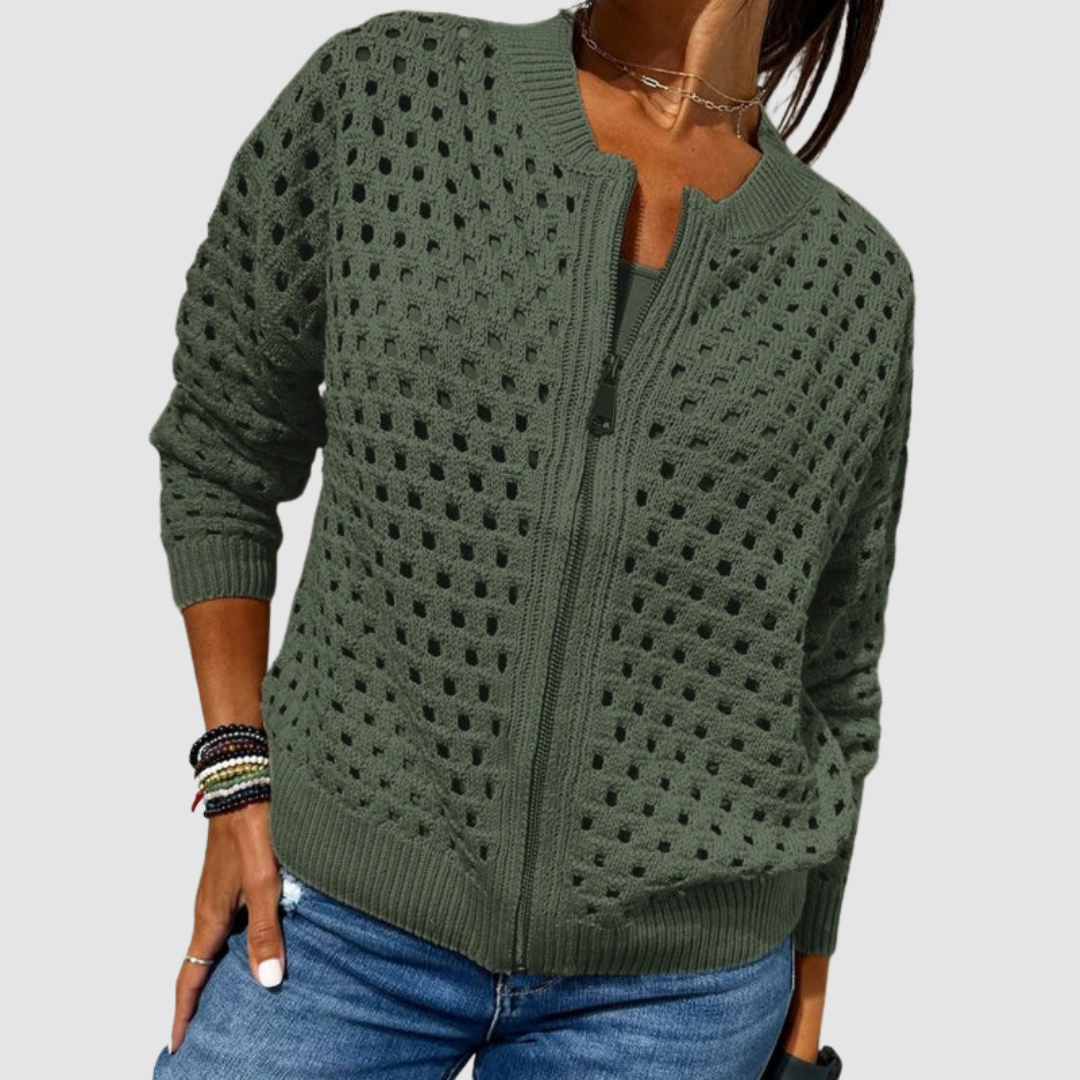 Tamara - Women's Perforated Knit Zip Cardigan