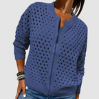 Tamara - Women's Perforated Knit Zip Cardigan