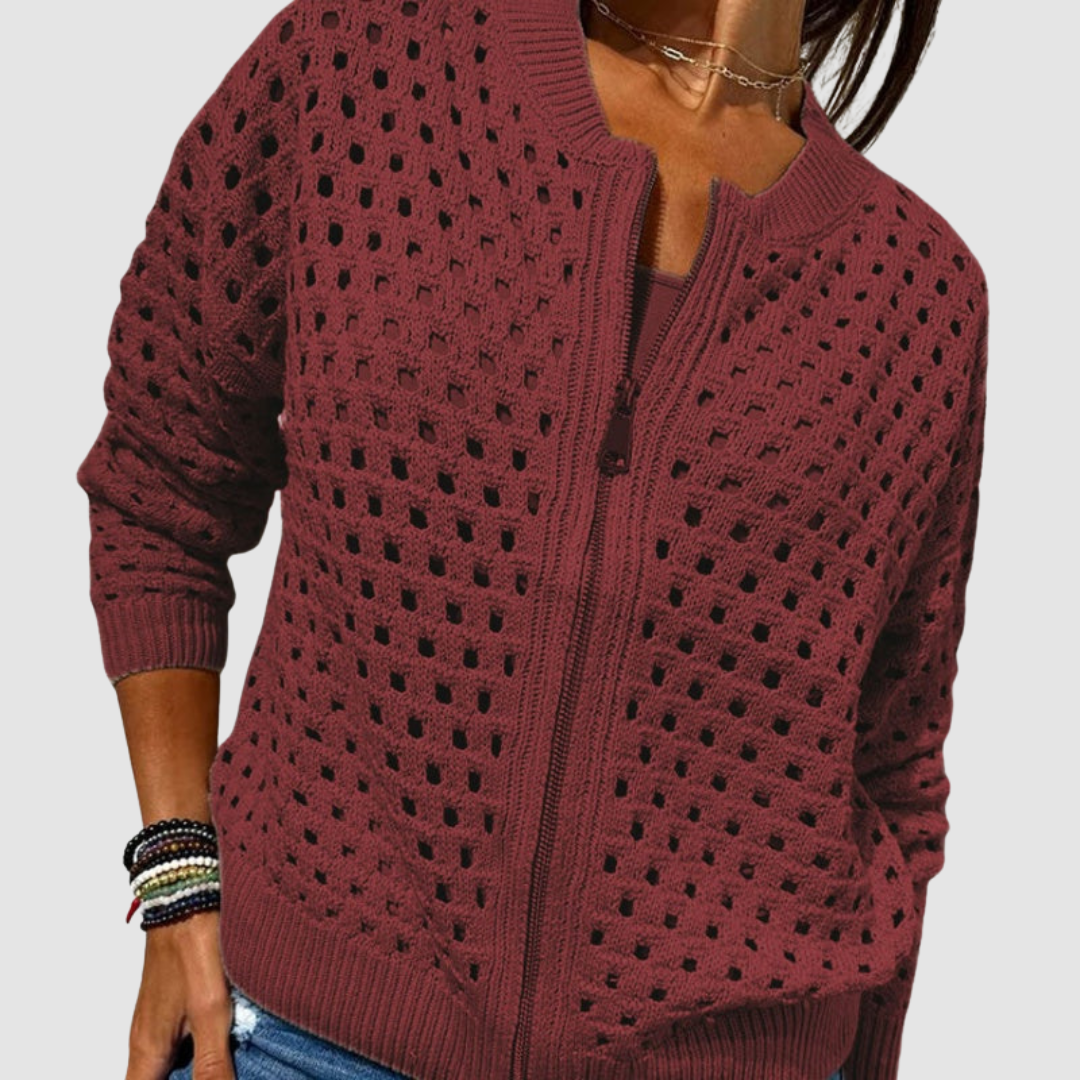 Tamara - Women's Perforated Knit Zip Cardigan