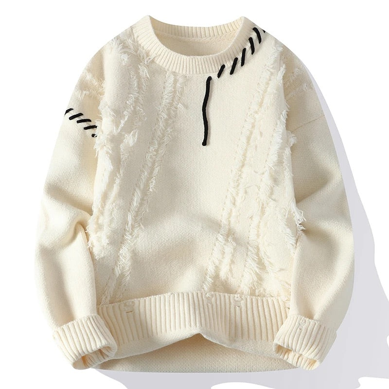 Taylor - Men's Frayed Texture Crew-Neck Knit Sweater