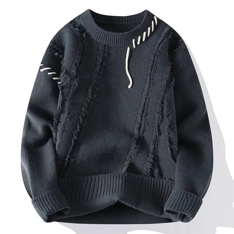 Taylor - Men's Frayed Texture Crew-Neck Knit Sweater
