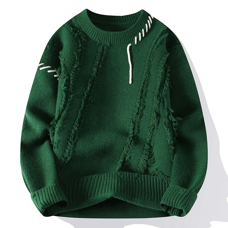 Taylor - Men's Frayed Texture Crew-Neck Knit Sweater