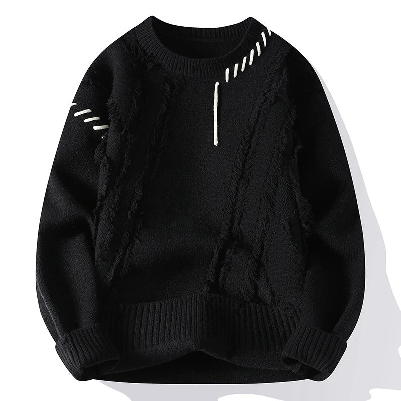 Taylor - Men's Frayed Texture Crew-Neck Knit Sweater