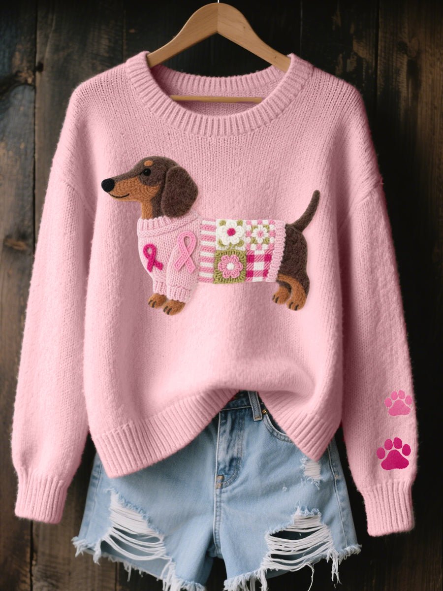 Thea - Women's Dachshund Embroidered Knit Sweater