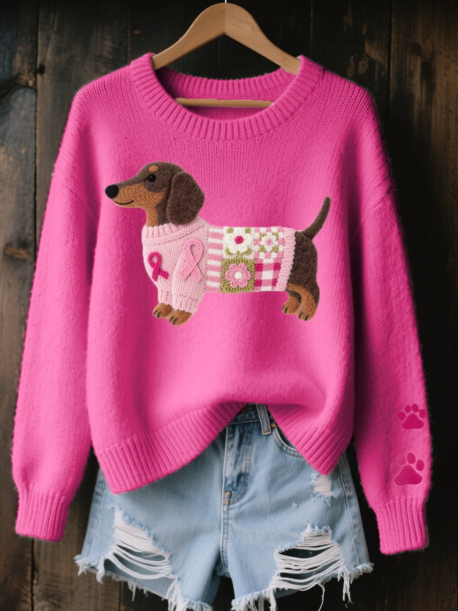 Thea - Women's Dachshund Embroidered Knit Sweater