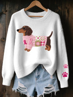 Thea - Women's Dachshund Embroidered Knit Sweater