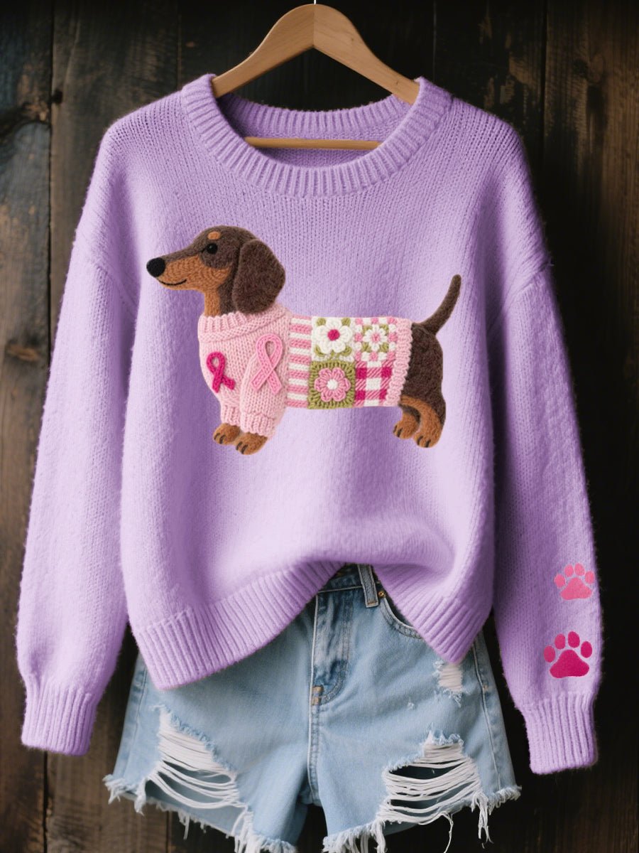 Thea - Women's Dachshund Embroidered Knit Sweater