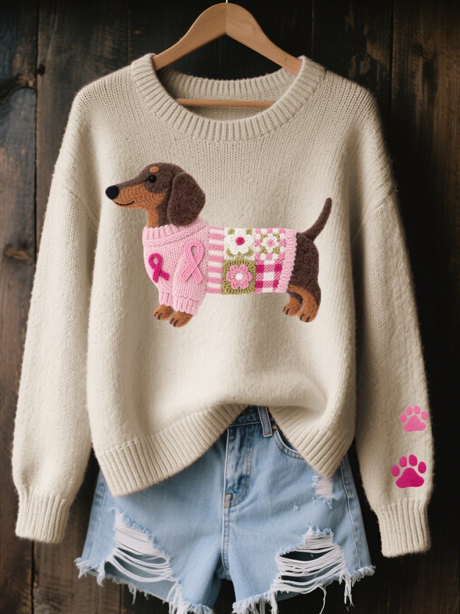 Thea - Women's Dachshund Embroidered Knit Sweater