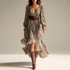 Thelma - Women's Plaid Puff Sleeve Wrap Maxi Dress 1