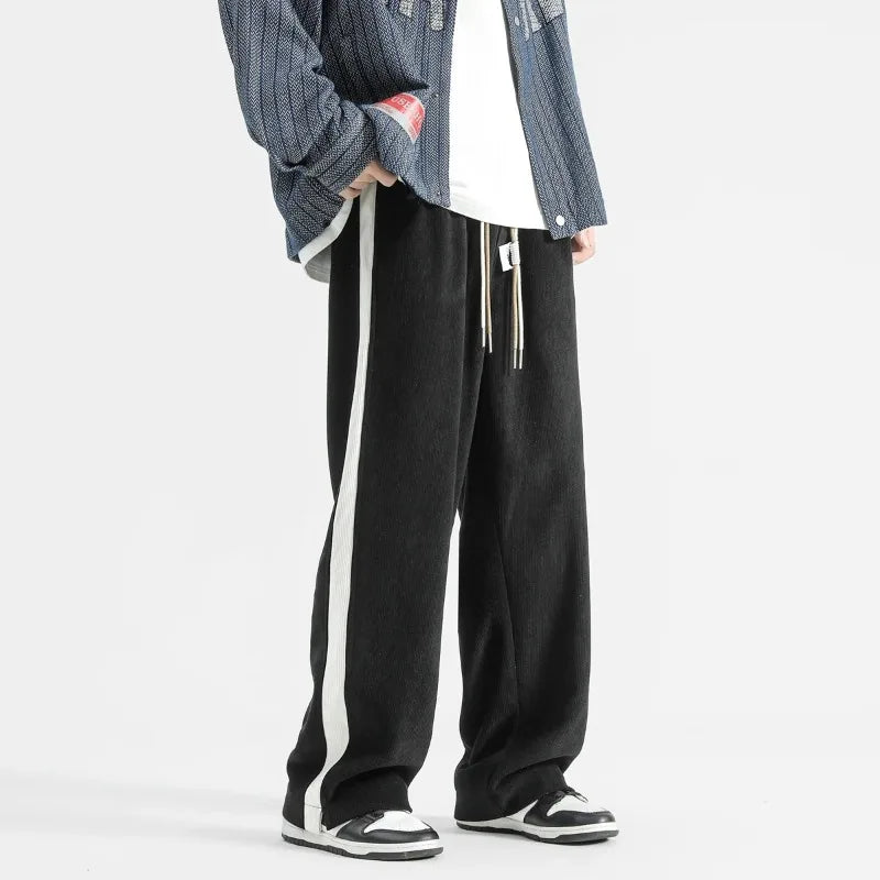 Theodore - Men's Corduroy Wide-Leg Lounge Pants with Contrast Stripe