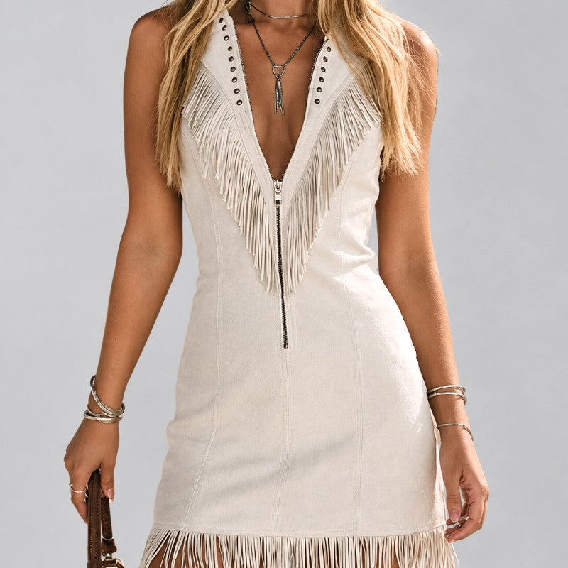 Tiana- Women's Sleeveless Fringe Western Dress 10