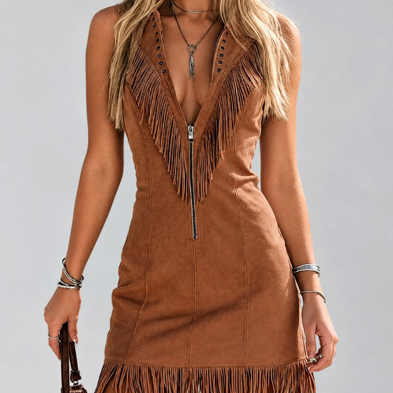Tiana- Women's Sleeveless Fringe Western Dress 8