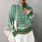 Tiffany - Women's Houndstooth Zip-Up Knit Cardigan 1
