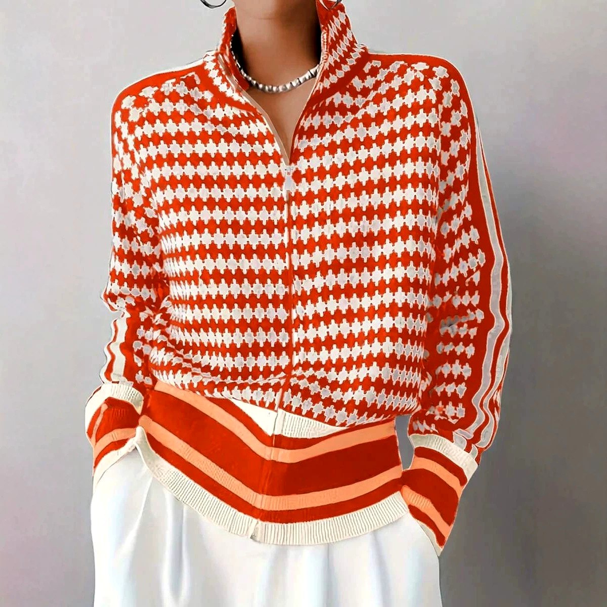 Tiffany - Women's Houndstooth Zip-Up Knit Cardigan 4