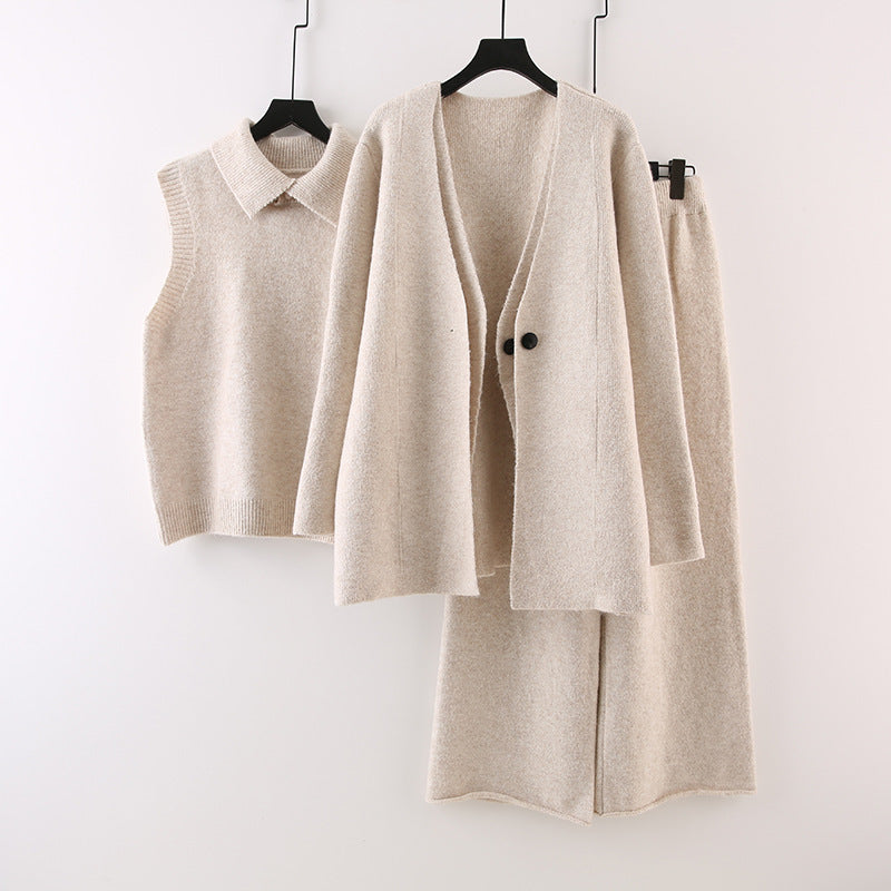 Tracy - Women's 3-Piece Knit Wide-Leg Pants Set 1