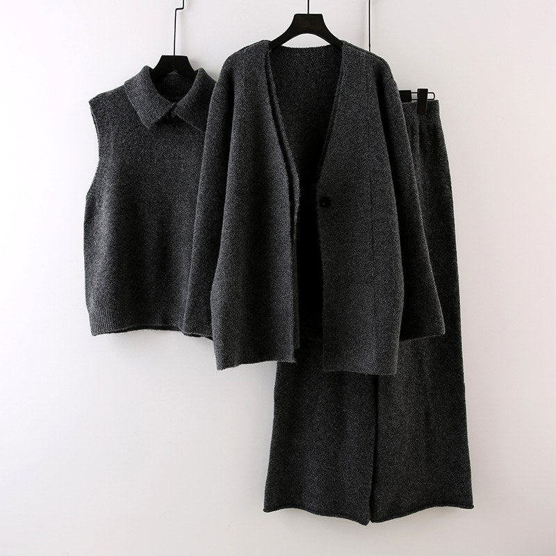 Tracy - Women's 3-Piece Knit Wide-Leg Pants Set 4