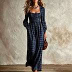 Valerie - Women's Plaid Long Sleeve Wide Leg Jumpsuit 2