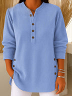 Vera - Women's Ribbed Henley Tunic with Side Button Details