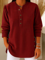 Vera - Women's Ribbed Henley Tunic with Side Button Details