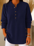 Vera - Women's Ribbed Henley Tunic with Side Button Details