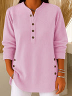 Vera - Women's Ribbed Henley Tunic with Side Button Details