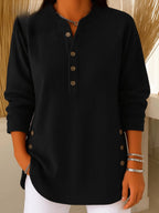 Vera - Women's Ribbed Henley Tunic with Side Button Details