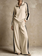 Vera - Women's Half-Zip Ribbed Top & Wide-Leg Pants Set 5