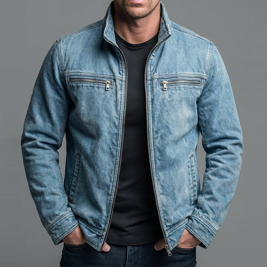 Victor - Men's Vintage Washed Cotton Jacket with Zip Closure